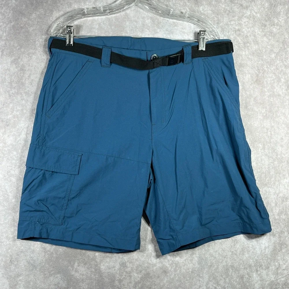 Columbia Battle Ridge Shorts Mens Size 36X9 Blue Cargo Pockets Belted Outdoor